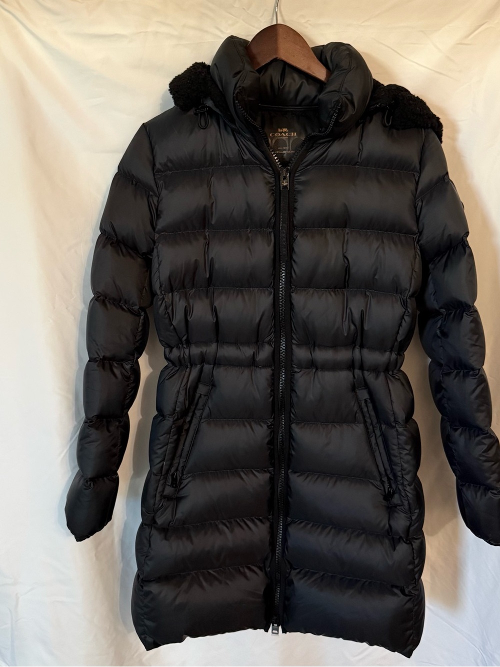 Coach Black Quilted Long Puffer Coat with Hood